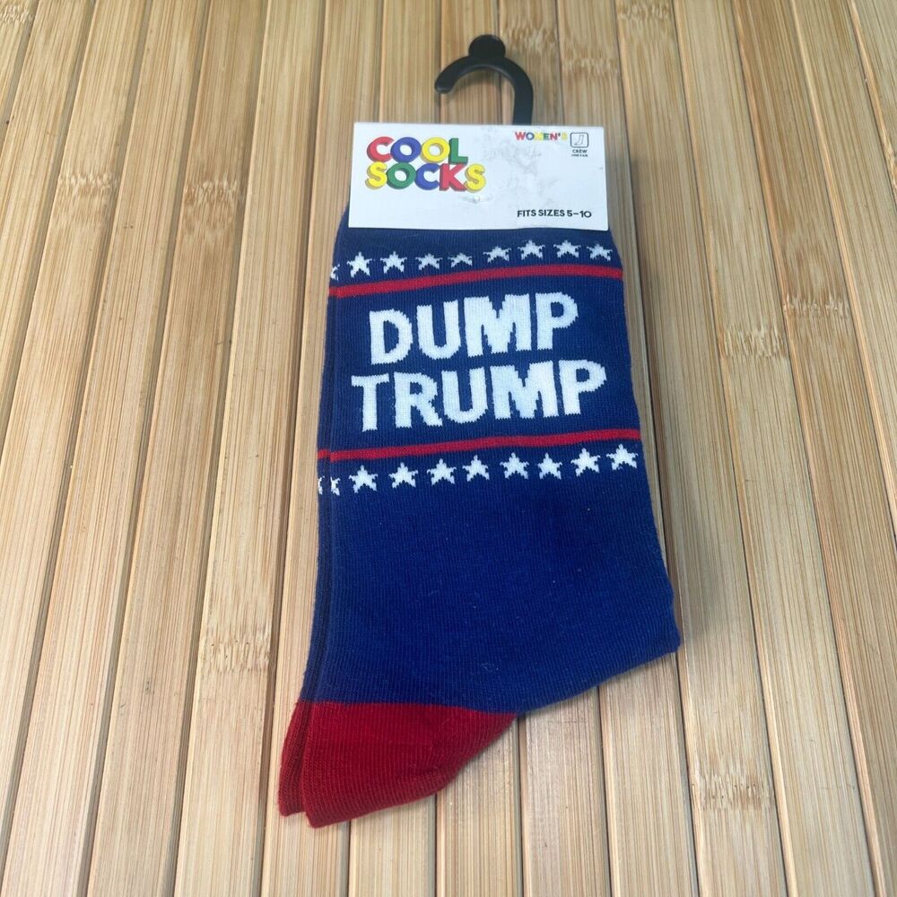 NWT Cool Socks "DUMP TRUMP" Crew Socks Womens Fits Sz 5-10 Novelty Political